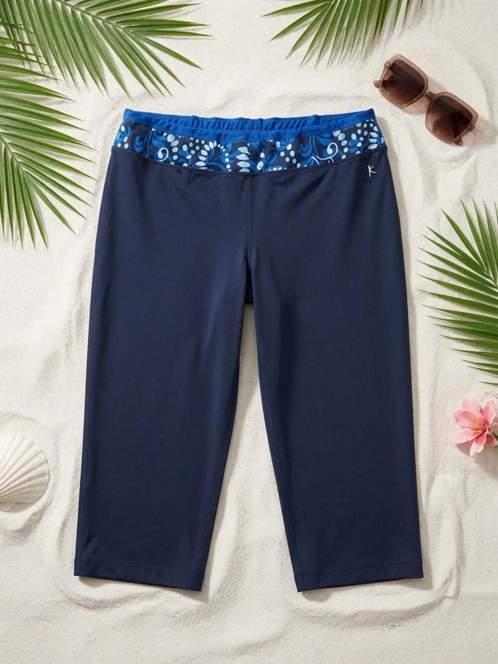 Danskin Women Plus Size XXL Printed Waistband Swim Capri Leggings Dry More Tech